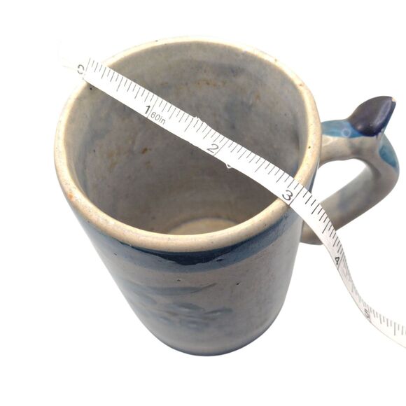 Vintage Art Pottery Coffee Mug Stein With Handle Blue Bird Tonala Mexico 4.5" - Picture 9 of 11